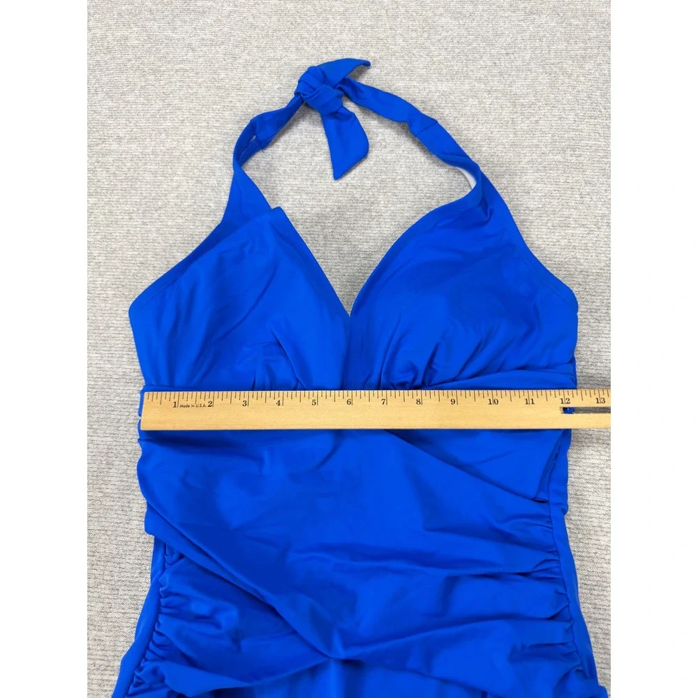 Fullfitall Royal Blue Halter One Piece Swimsuit Ruched Surplice Size 10‎